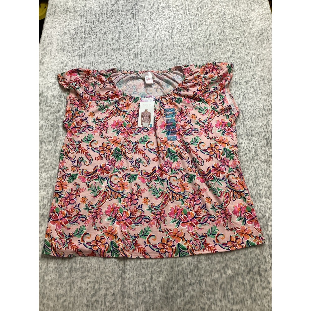 Stella Parker Collection Pink Floral Paisley Ruched Top XL NWT Beautiful Bedlam‎